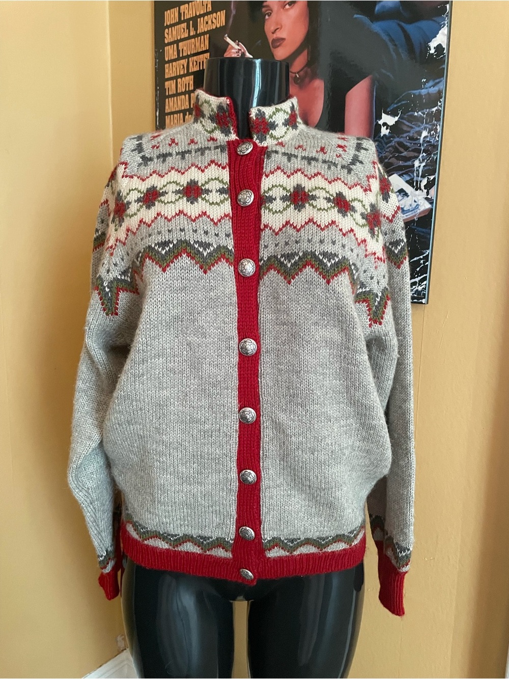 Vintage  Nordic-Style Wool Cardigan Sweater ( Large )